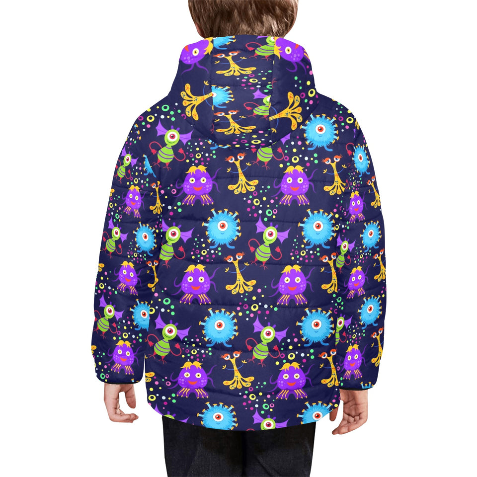 Alien Pattern Print Design 01 Kids' Boys' Girls' Padded Hooded Jacket