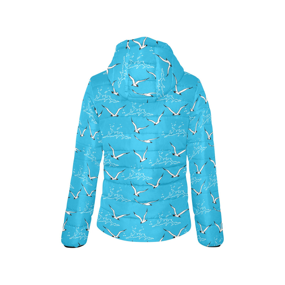 Seagull Pattern Print Design 05 Women's Padded Hooded Jacket