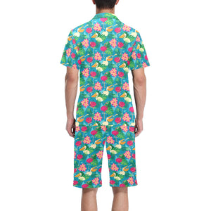 Pelican Pattern Print Design 03 Men's V-Neck Short Pajama Set