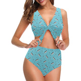 Piano Pattern Print Design 01 Chest Bowknot High Waisted Bikini Swimsuit