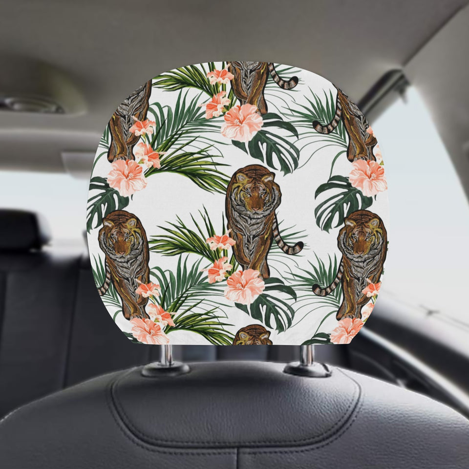 Bengal Tiger Hibicus Pattern Car Headrest Cover