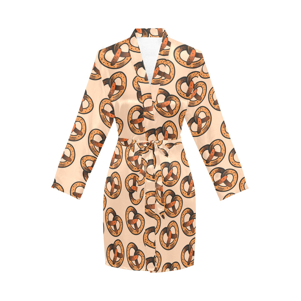 Pretzels Pattern Print Design 02 Women's Long Sleeve Belted Night Robe