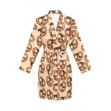 Pretzels Pattern Print Design 02 Women's Long Sleeve Belted Night Robe