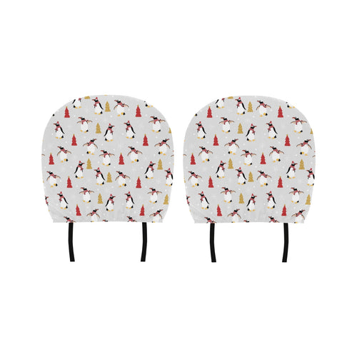 Penguin Christmas Tree Pattern Car Headrest Cover