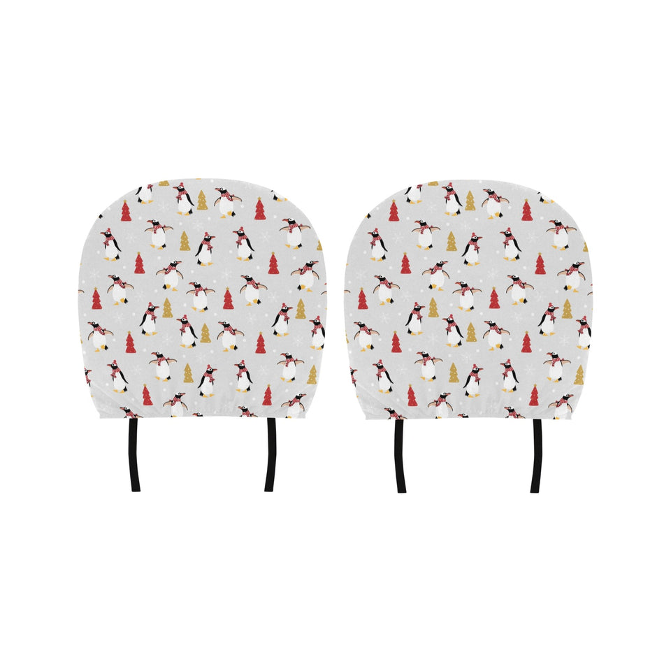 Penguin Christmas Tree Pattern Car Headrest Cover