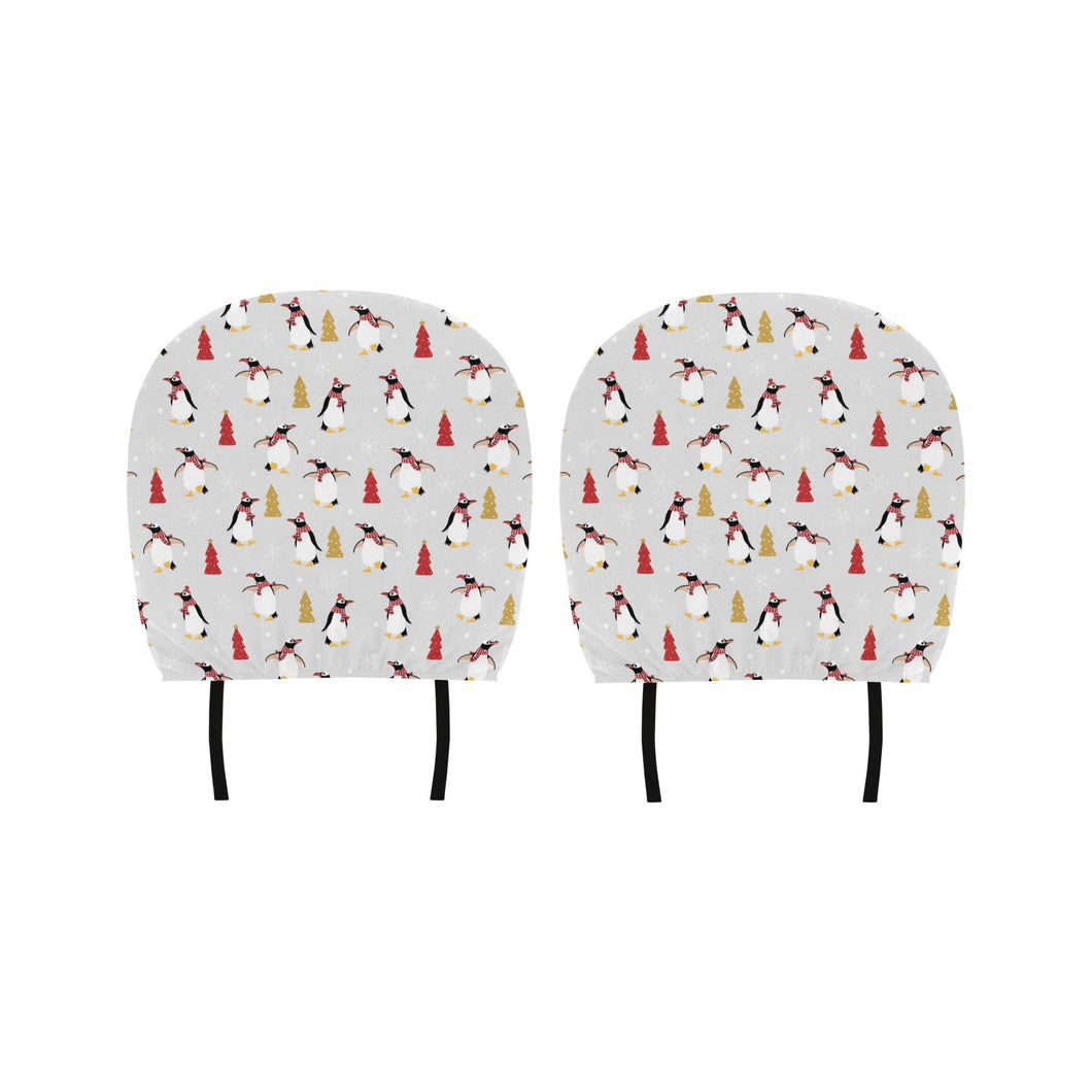 Penguin Christmas Tree Pattern Car Headrest Cover