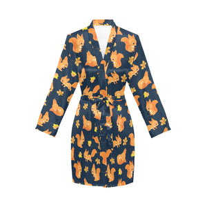 Squirrel Pattern Print Design 05 Women's Long Sleeve Belted Night Robe