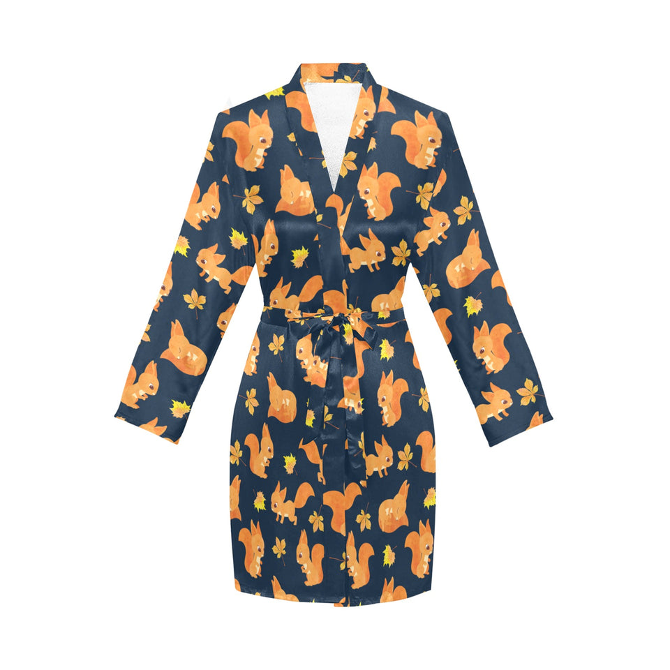 Squirrel Pattern Print Design 05 Women's Long Sleeve Belted Night Robe