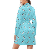 Piano Pattern Print Design 01 Women's Long Sleeve Belted Night Robe