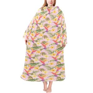 Hummingbird Pattern Print Design 03 Blanket Robe with Sleeves