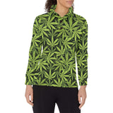 Canabis Marijuana Weed Pattern Print Design 03 Women's Long Sleeve Polo Shirt