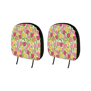 Pink Red Yellow Tulip Pattern Car Headrest Cover