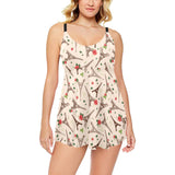 Eiffel Tower Pattern Print Design 03 Chest Sexy Pleated Two Piece Swim Dress