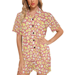 Popcorn Pattern Print Design 01 Women's V-Neck Short Pajama Set