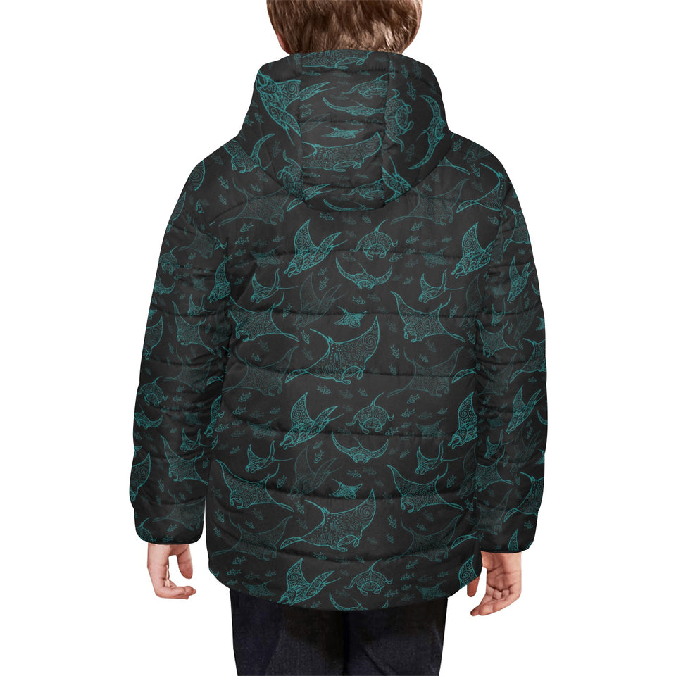 Stingray Pattern Print Design 02 Kids' Boys' Girls' Padded Hooded Jacket