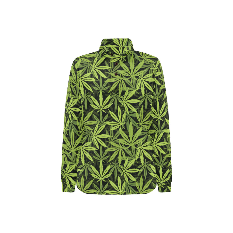 Canabis Marijuana Weed Pattern Print Design 03 Women's Long Sleeve Polo Shirt