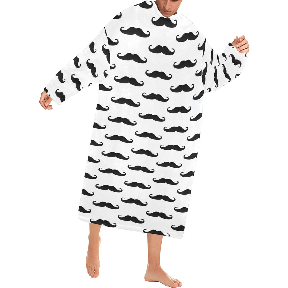 Mustache Beard Pattern Print Design 05 Blanket Robe with Sleeves