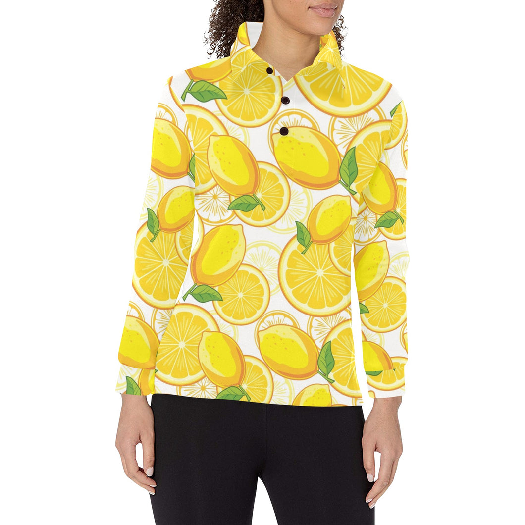 Lemon Pattern Background Women's Long Sleeve Polo Shirt