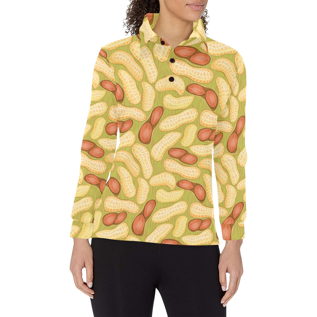 Peanut Pattern Theme Women's Long Sleeve Polo Shirt