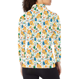 Lion Pattern Print Design 02 Women's Long Sleeve Polo Shirt