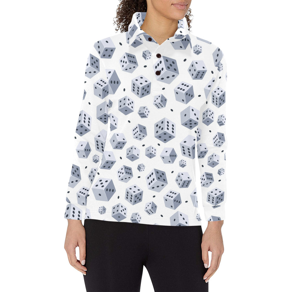 Dice Pattern Print Design 03 Women's Long Sleeve Polo Shirt