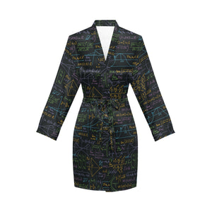 Math Pattern Print Design 01 Women's Long Sleeve Belted Night Robe