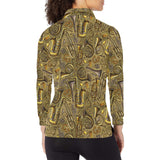 Saxophone Gold Pattern Women's Long Sleeve Polo Shirt