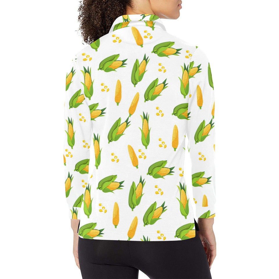 Corn Pattern Print Design 01 Women's Long Sleeve Polo Shirt