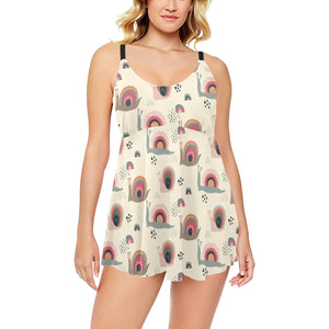 Snail Pattern Print Design 04 Chest Sexy Pleated Two Piece Swim Dress