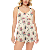 Snail Pattern Print Design 04 Chest Sexy Pleated Two Piece Swim Dress