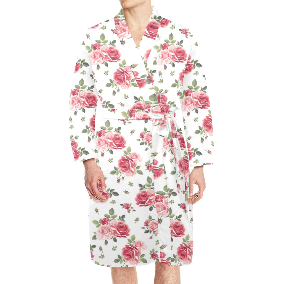 Rose Pattern Print Design 02 Men's Long Sleeve Belted Night Robe