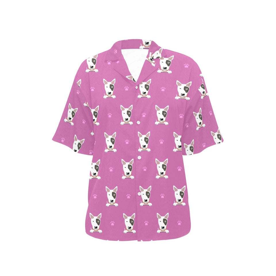 Bull Terrier Pattern Print Design 02 Women's All Over Print Hawaiian Shirt