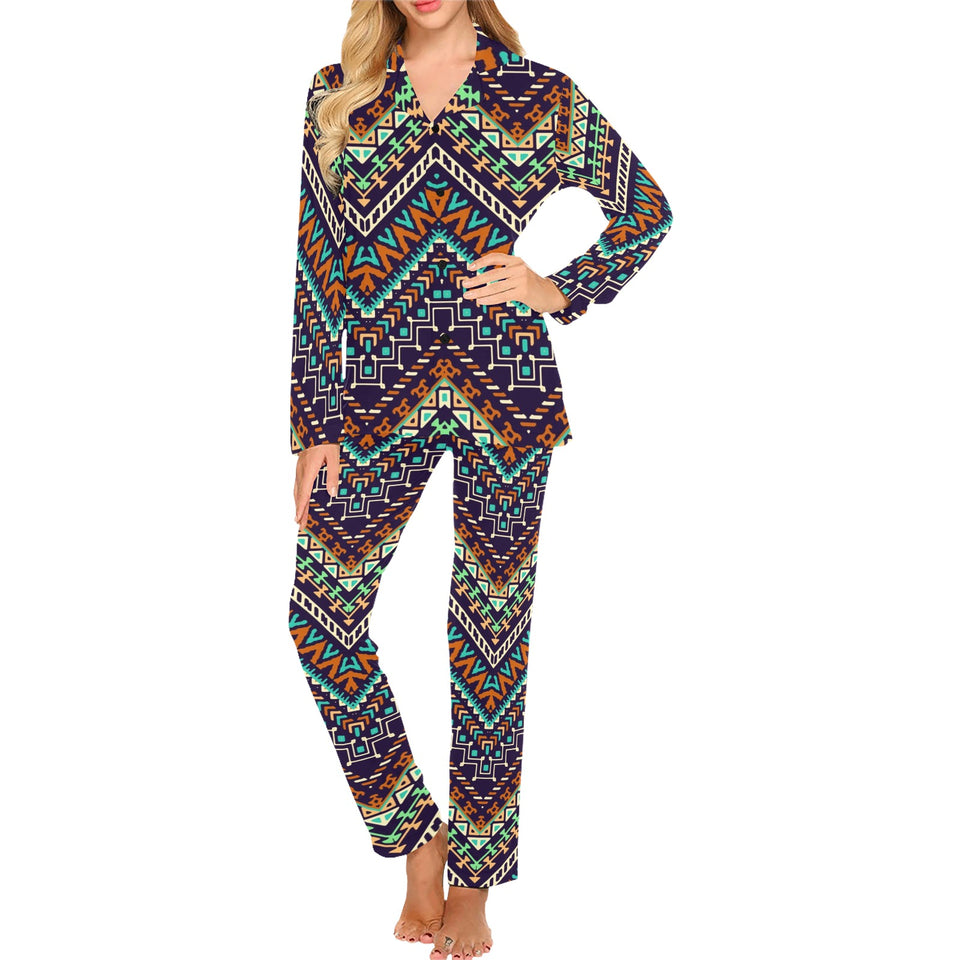 Zigzag African Afro Dashiki Adinkra Kente Women's Long Pajama Set