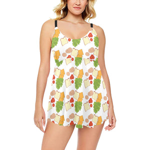 Sandwich Pattern Print Design 02 Chest Sexy Pleated Two Piece Swim Dress