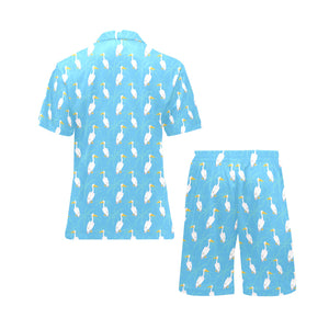 Pelican Pattern Print Design 02 Men's V-Neck Short Pajama Set