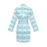 Hippopotamus Pattern Print Design 02 Women's Long Sleeve Belted Night Robe