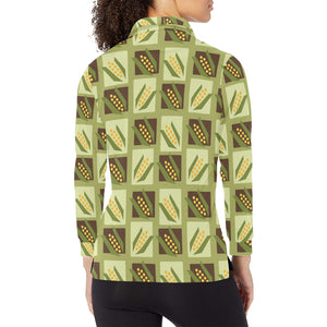 Corn Pattern Print Design 02 Women's Long Sleeve Polo Shirt