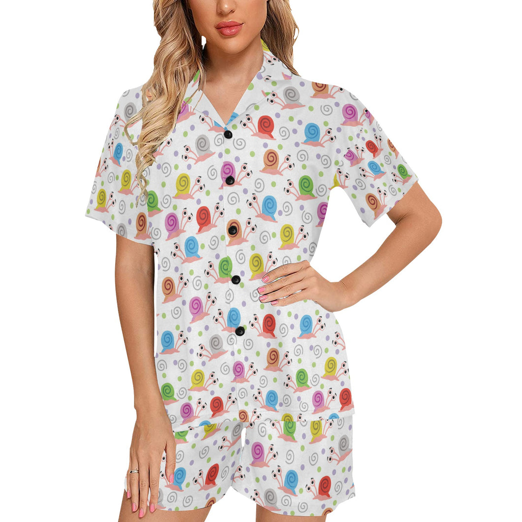 Snail Pattern Print Design 05 Women's V-Neck Short Pajama Set