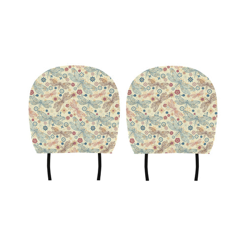 Dragonfly Flower Pattern Car Headrest Cover