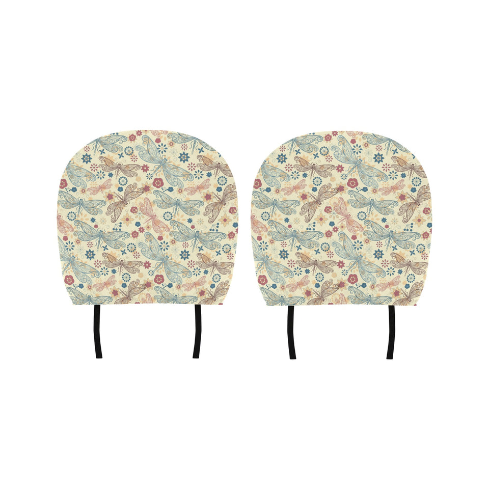 Dragonfly Flower Pattern Car Headrest Cover