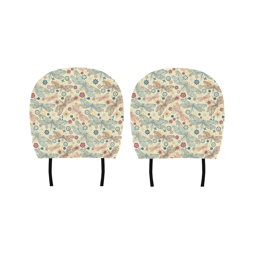 Dragonfly Flower Pattern Car Headrest Cover