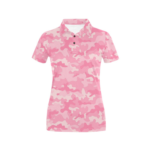 Pink Camo Camouflage Pattern Women's All Over Print Polo Shirt