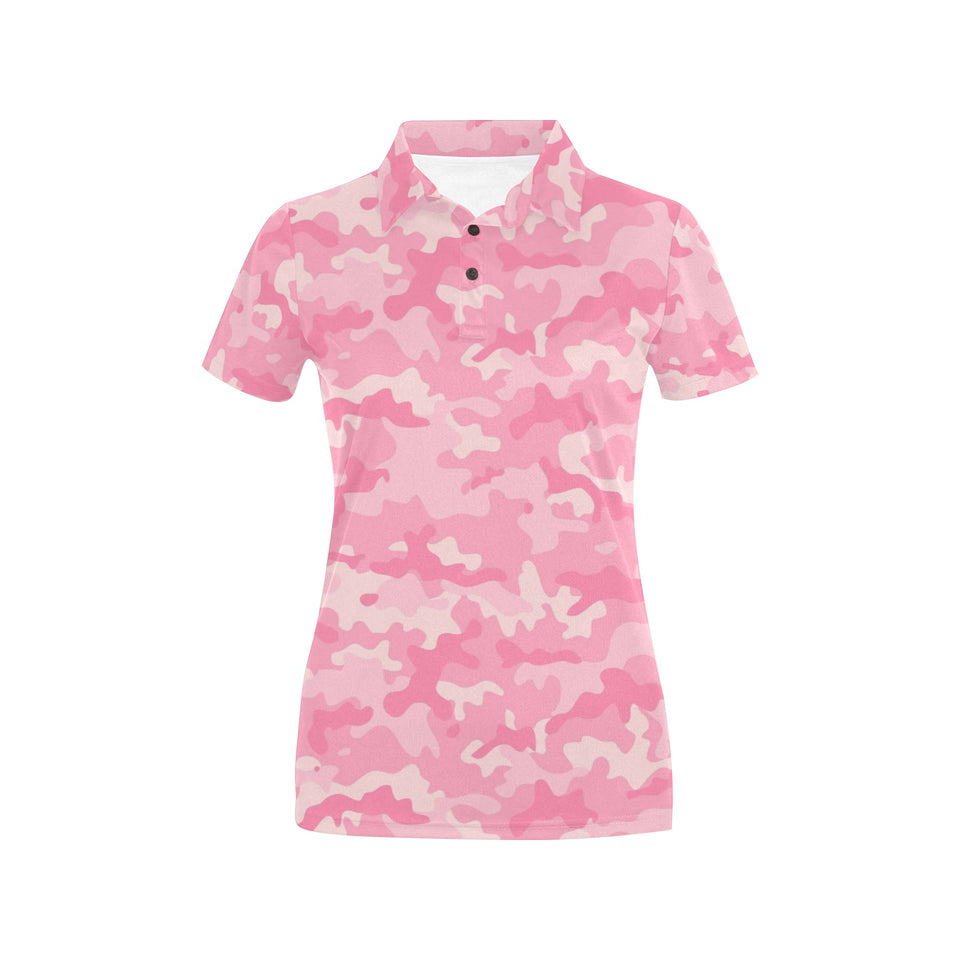 Pink Camo Camouflage Pattern Women's All Over Print Polo Shirt