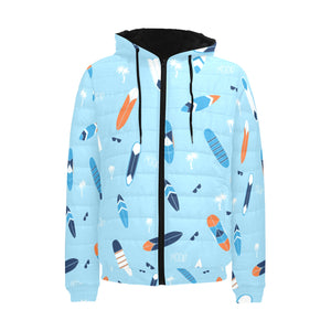 Surfboard Pattern Print Design 05 Men's Padded Hooded Jacket(ModelH42)