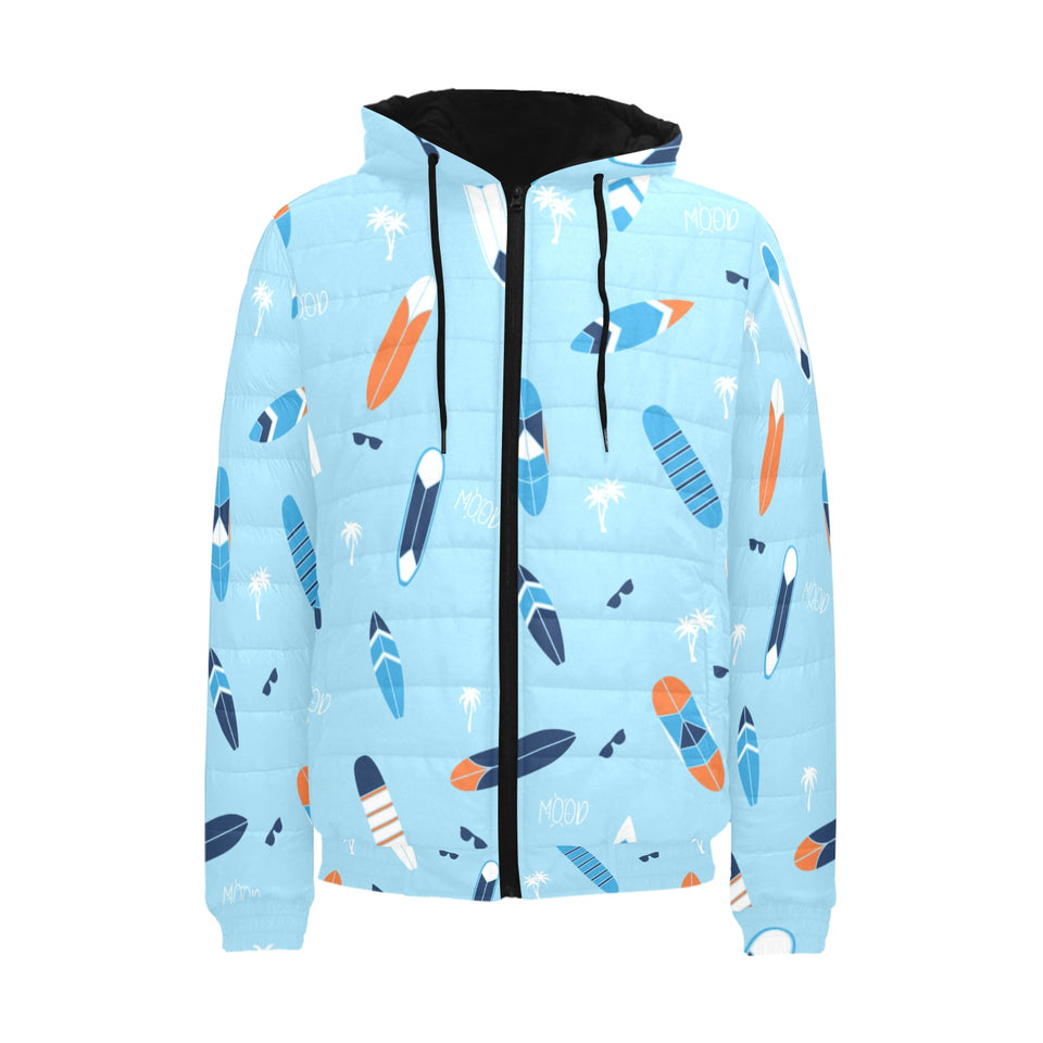 Surfboard Pattern Print Design 05 Men's Padded Hooded Jacket(ModelH42)