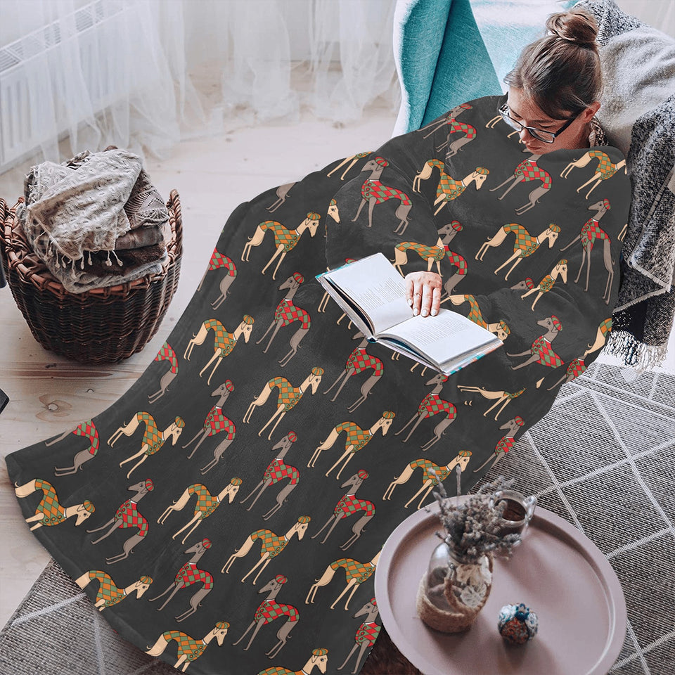 Greyhound Pattern Print Design 01 Blanket Robe with Sleeves