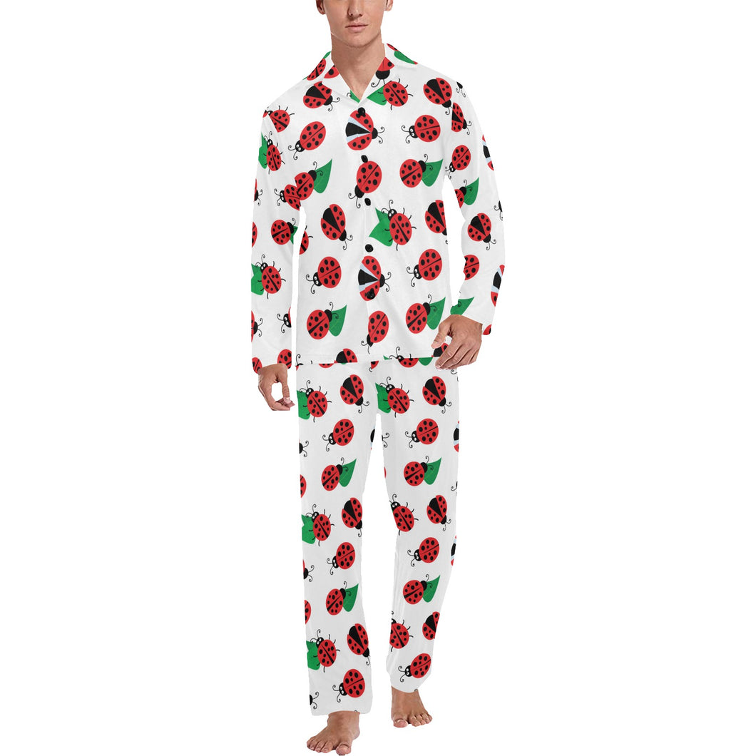 Ladybug Pattern Print Design 01 Men's Long Pajama Set