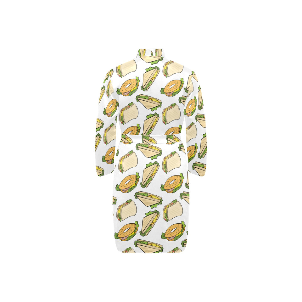 Sandwich Pattern Print Design 05 Men's Long Sleeve Belted Night Robe