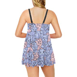 Yorkshire Terrier Pattern Print Design 02 Chest Sexy Pleated Two Piece Swim Dress