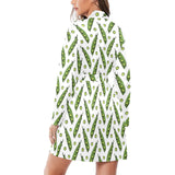 Green Peas Pattern Print Design 03 Women's Long Sleeve Belted Night Robe